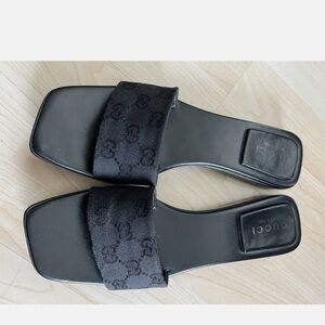 Gucci Black Monogram Slides